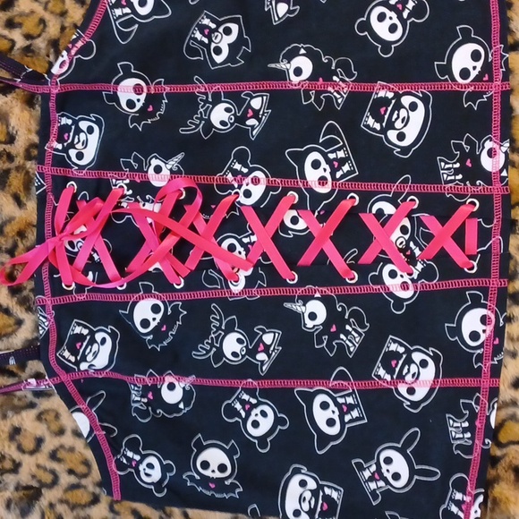 NWT Hot Topic 🔥 2x skeleton animals corset,pink / black cami tank. - Picture 2 of 15